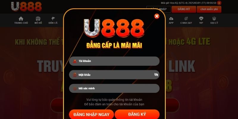 Thực hiện điền thông tin đăng nhập U888 